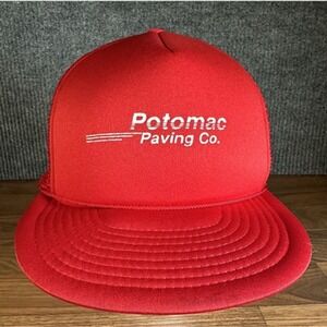 Vintage Potomac Paving Co. Trucker Hat Red White Snapback Cap Winner Tag